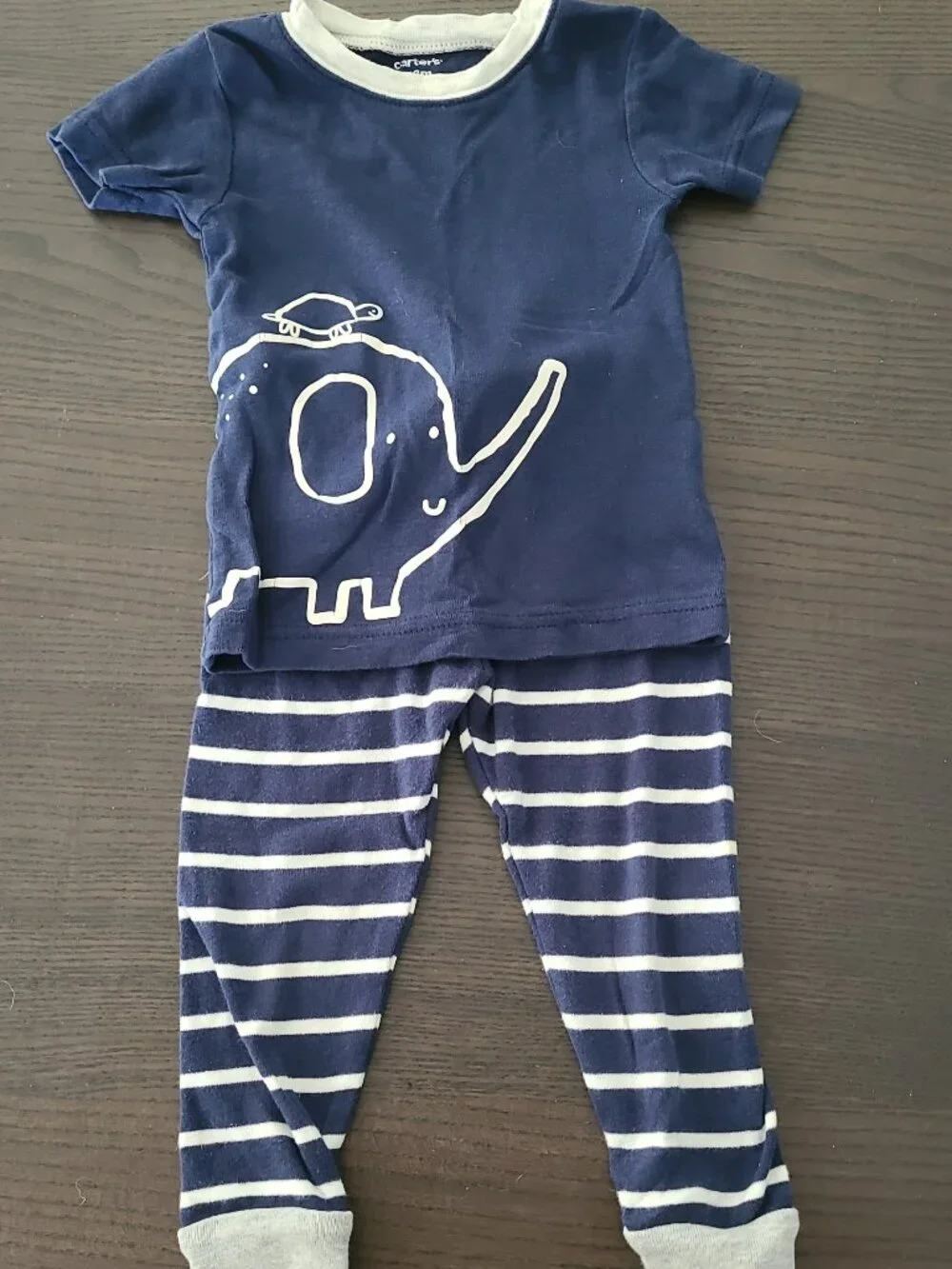 Carters Toddler Elephant Pajamas Short Sleeve Top & Pants Set In Navy Blue 18 M